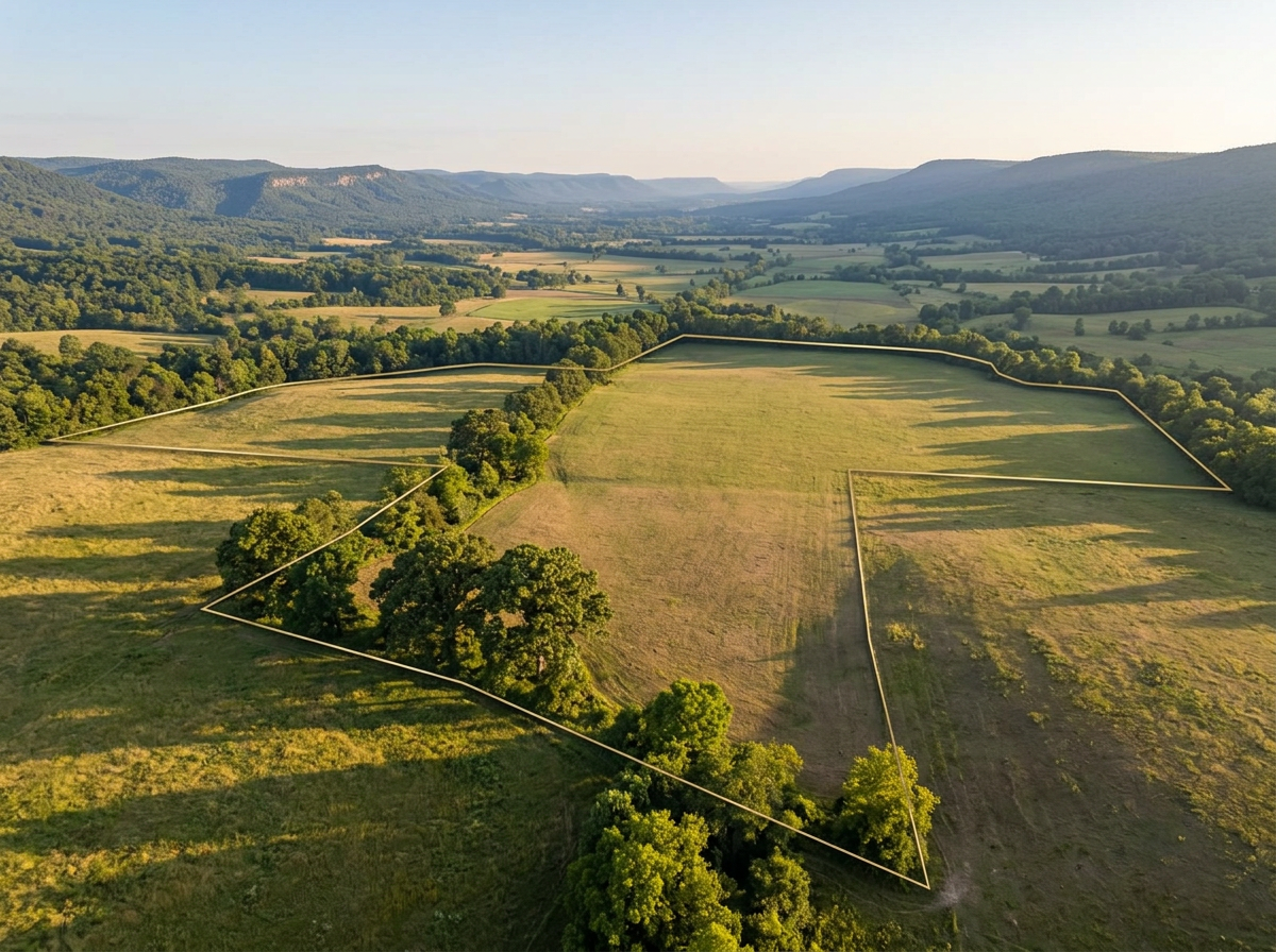 Vacant acreage with a subtle outlined parcel boundary